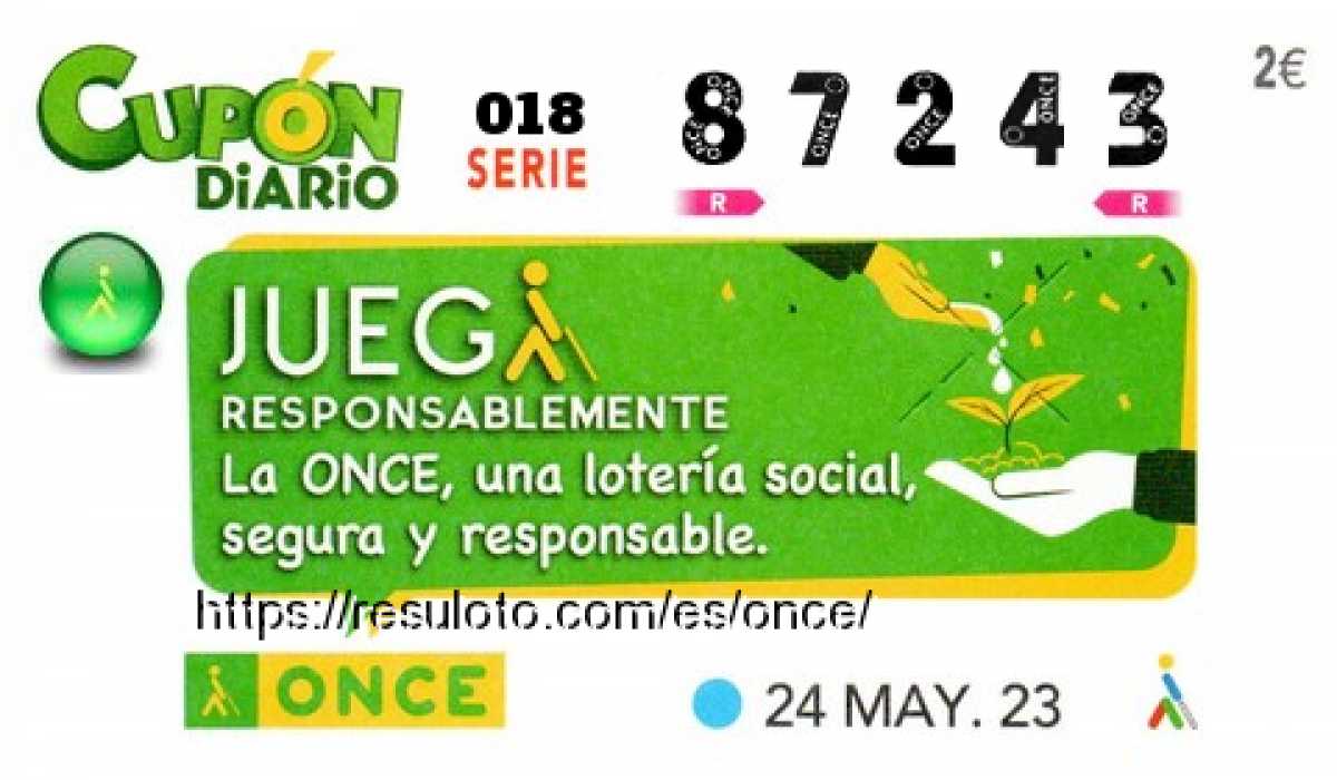 Cupón ONCE premiado el Miercoles 24/5/2023