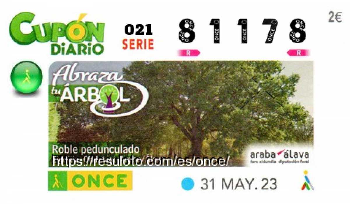 Cupón ONCE premiado el Miercoles 31/5/2023