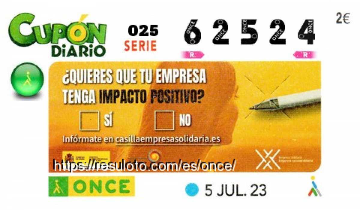 Cupón ONCE premiado el Miercoles 5/7/2023