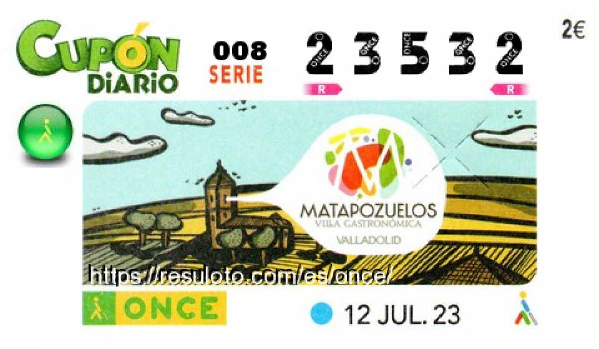 Cupón ONCE premiado el Miercoles 12/7/2023