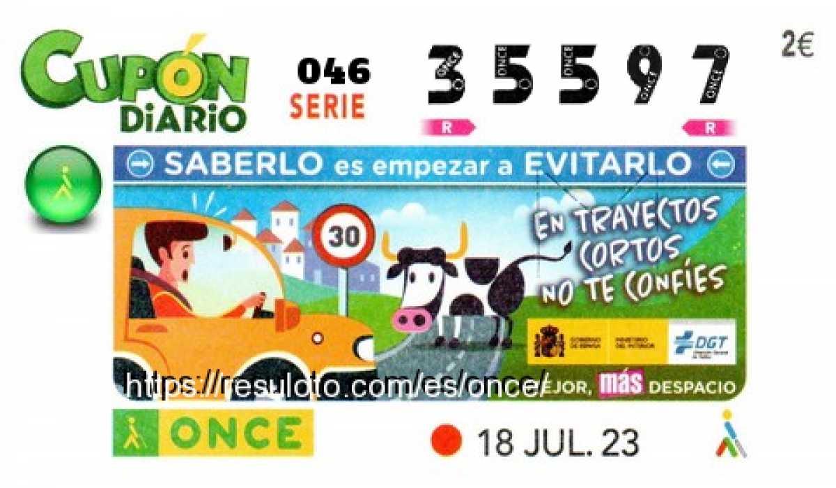 Cupón ONCE premiado el Martes 18/7/2023