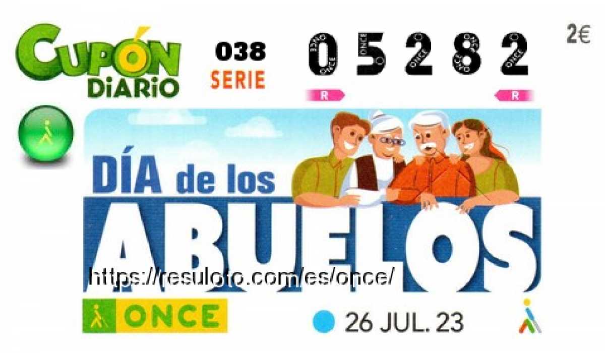 Cupón ONCE premiado el Miercoles 26/7/2023