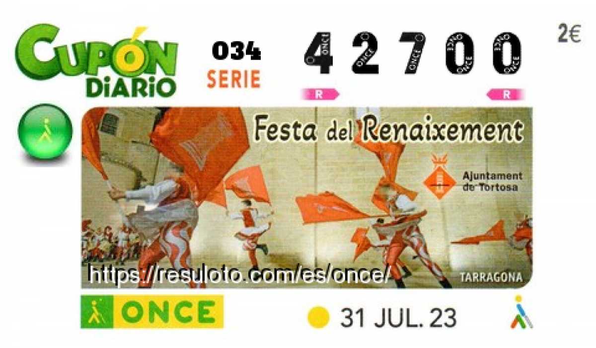 Cupón ONCE premiado el Lunes 31/7/2023