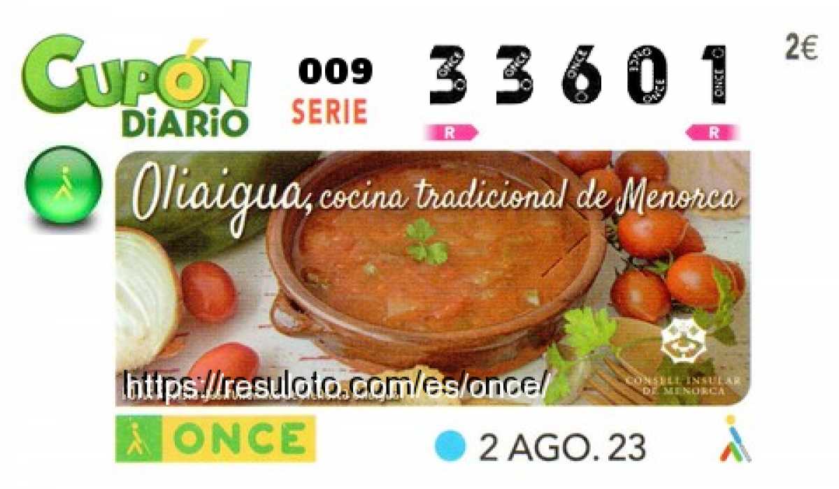 Cupón ONCE premiado el Miercoles 2/8/2023