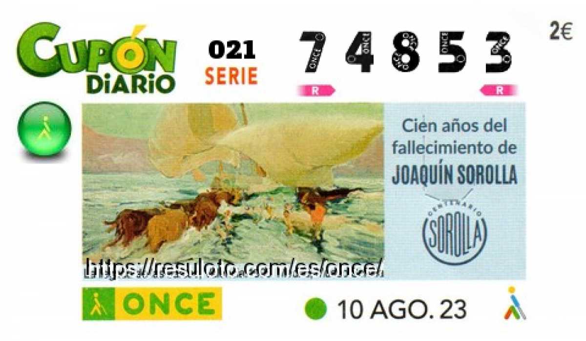 Cupón ONCE premiado el Jueves 10/8/2023