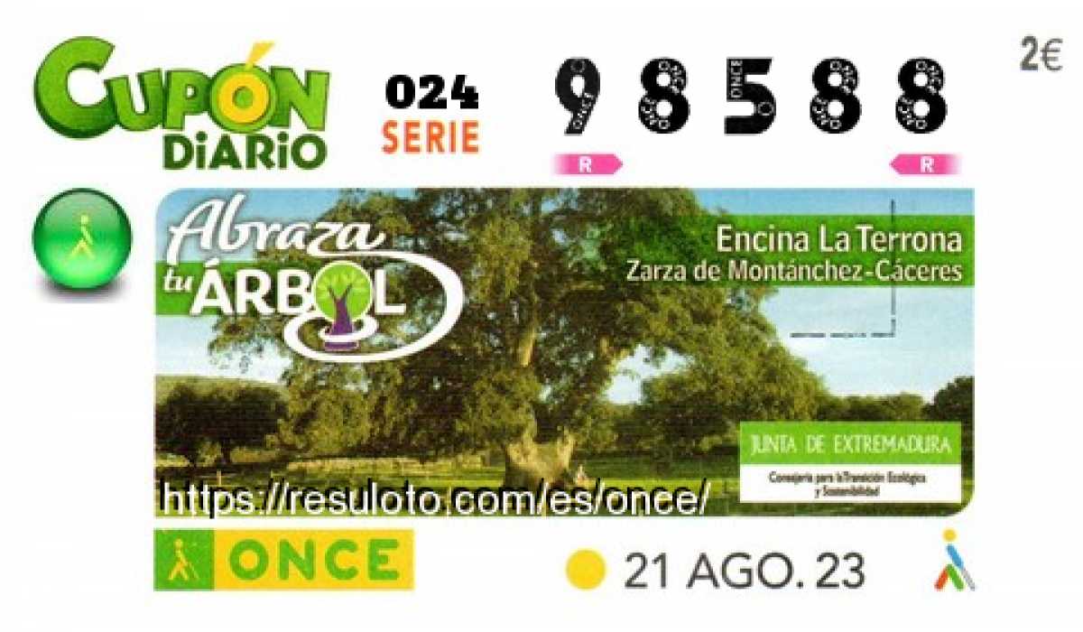 Cupón ONCE premiado el Lunes 21/8/2023