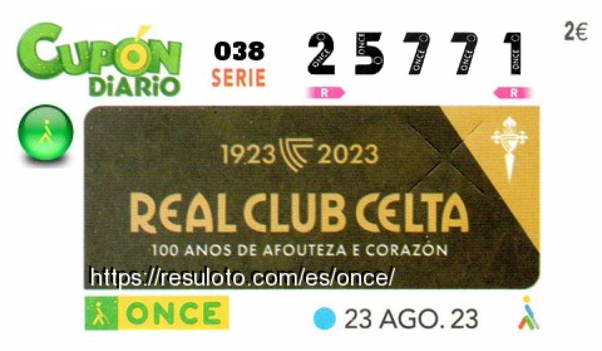 Cupón ONCE premiado el Miercoles 23/8/2023