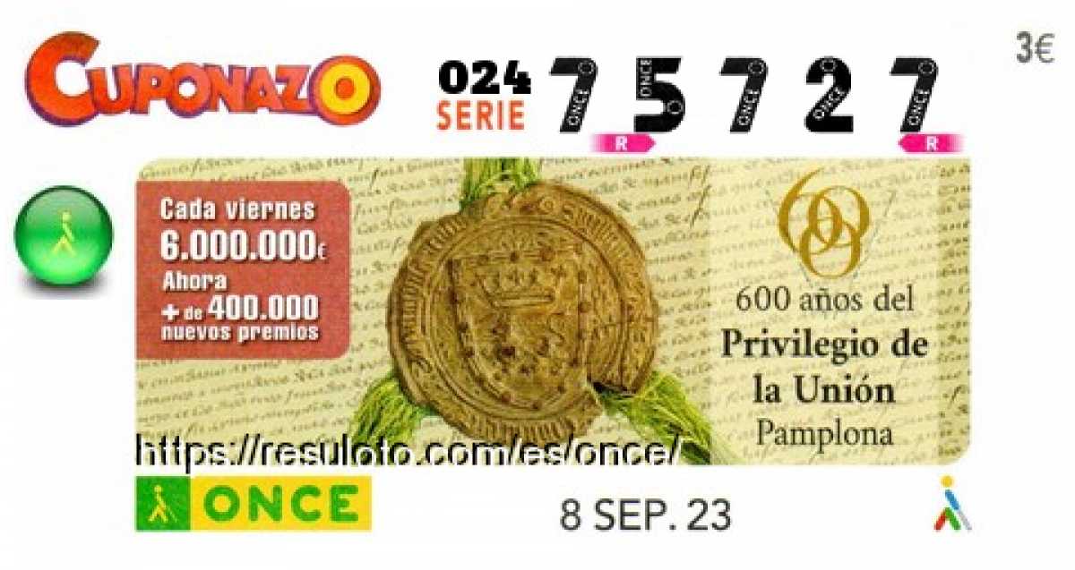 Cuponazo ONCE premiado el Viernes 8/9/2023