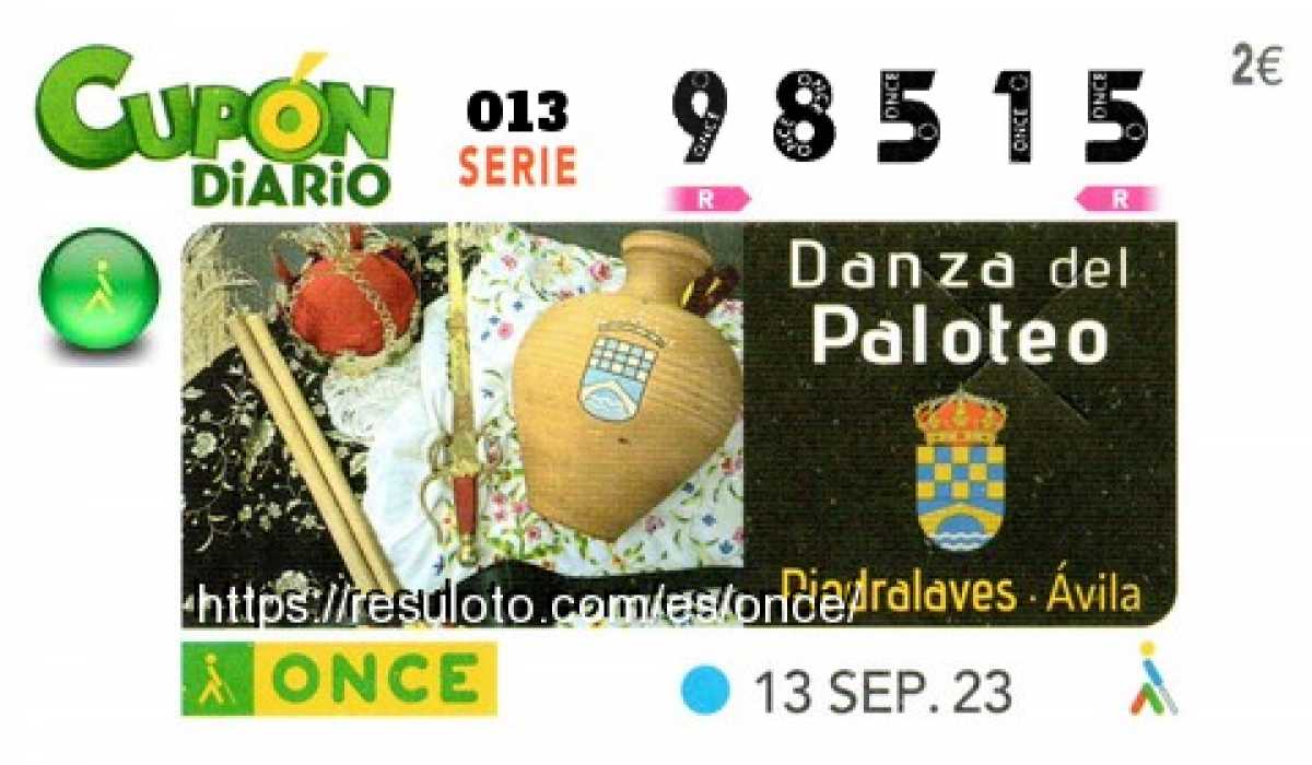 Cupón ONCE premiado el Miercoles 13/9/2023