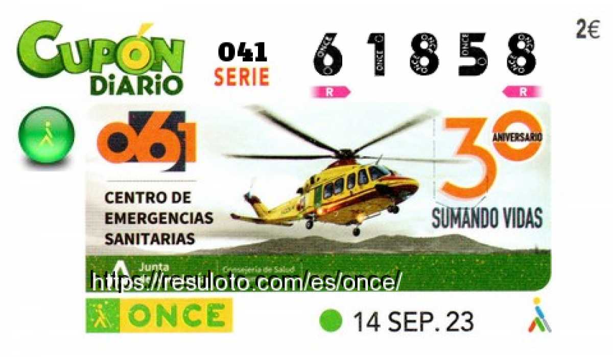 Cupón ONCE premiado el Jueves 14/9/2023