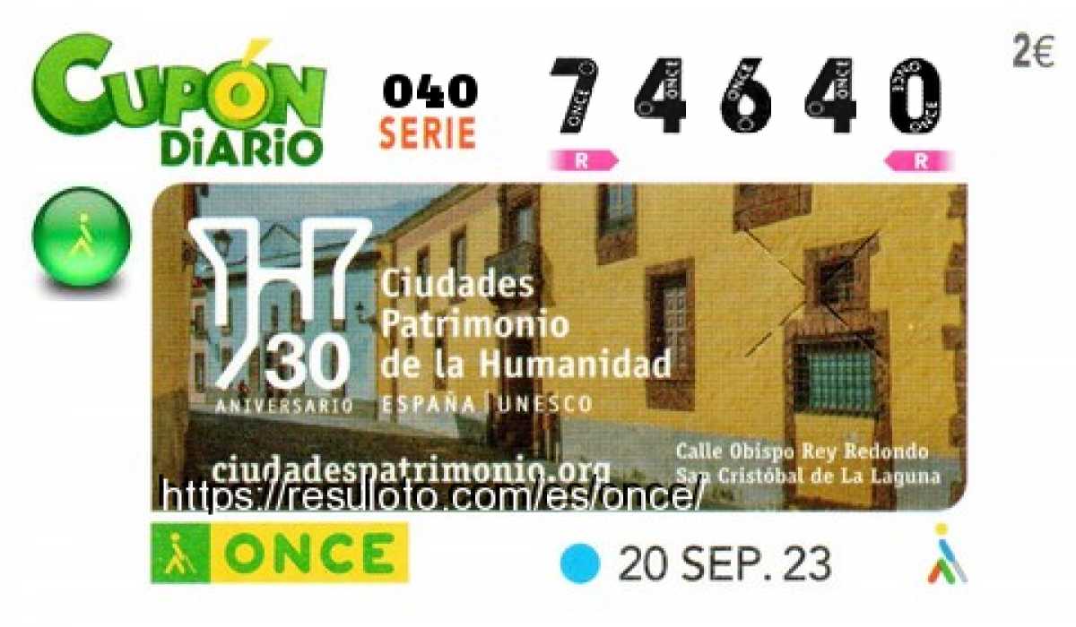 Cupón ONCE premiado el Miercoles 20/9/2023