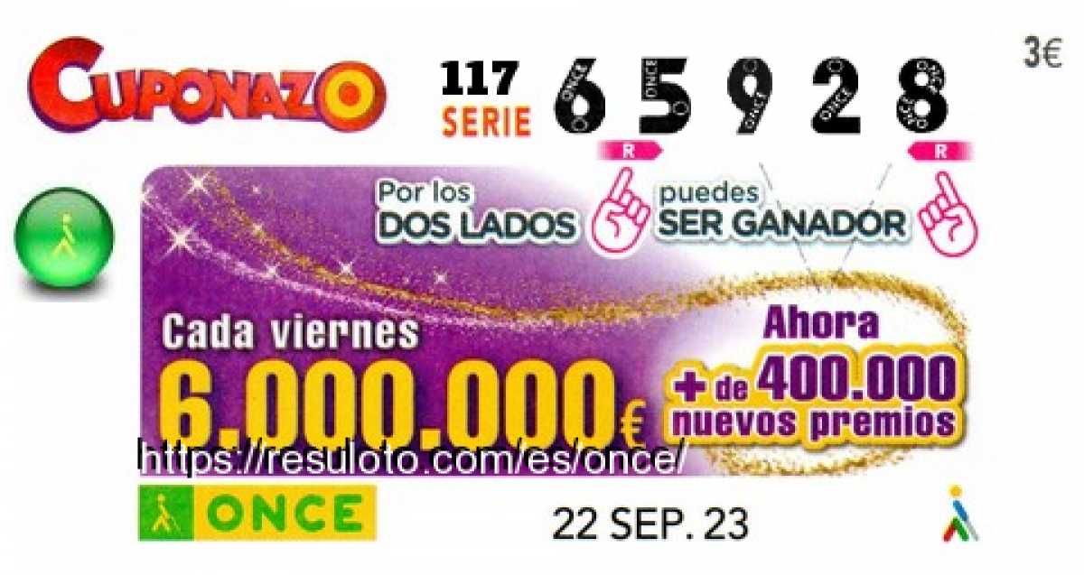 Cuponazo ONCE del Viernes 22 de Septiembre de 2023 Nº 65928