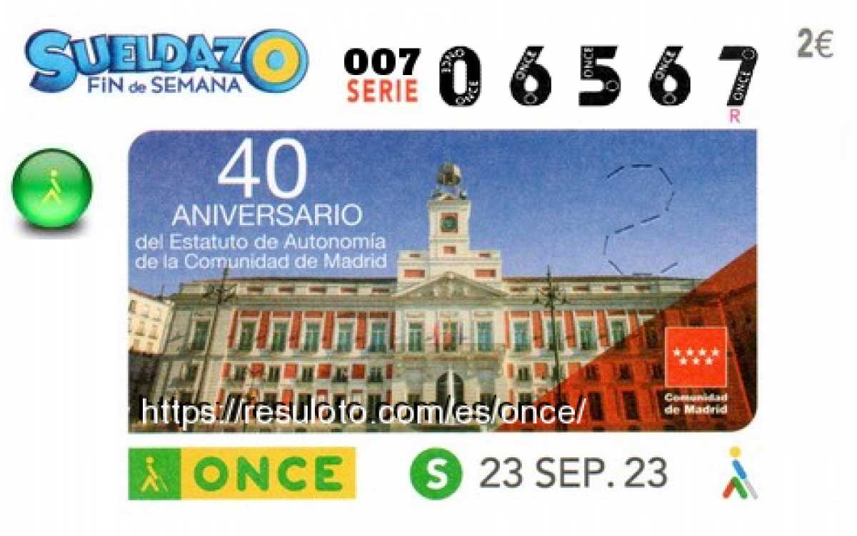 Sueldazo ONCE premiado el Sabado 23/9/2023