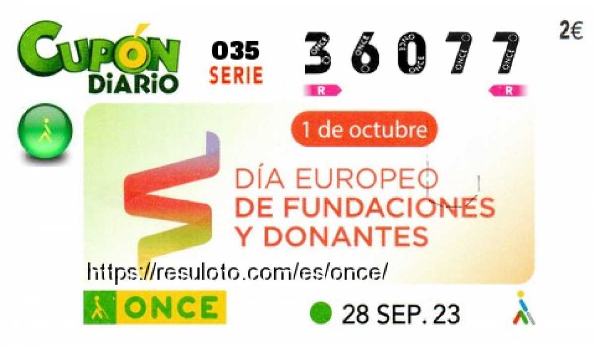 Cupón ONCE premiado el Jueves 28/9/2023