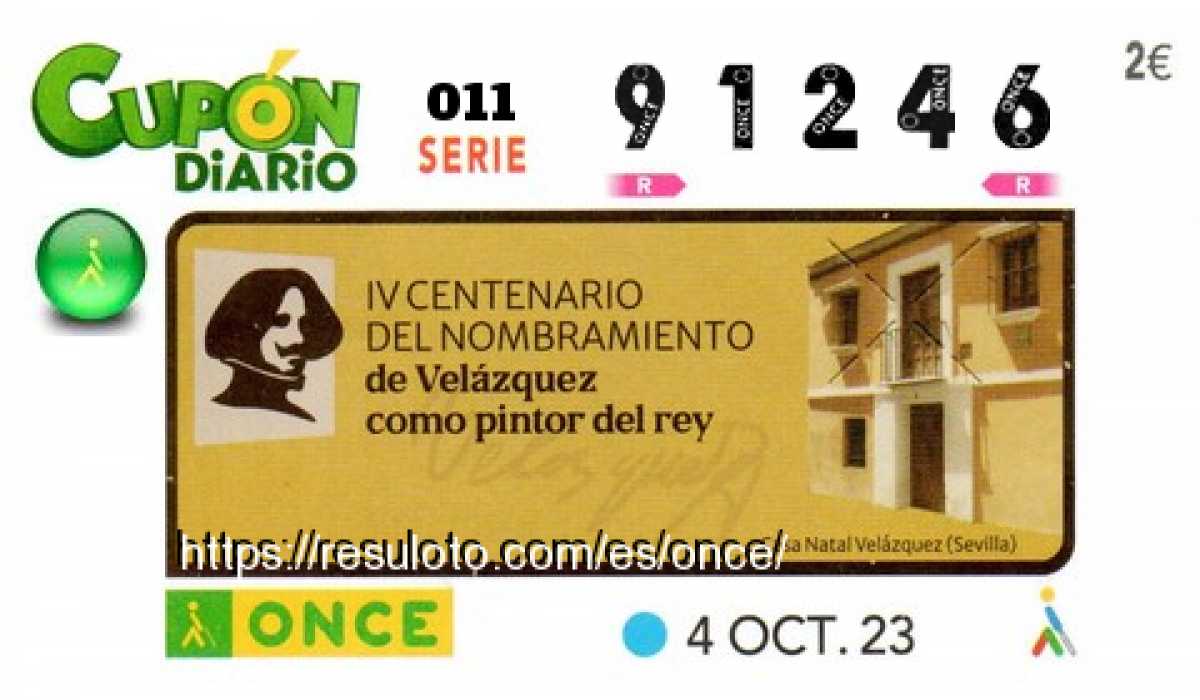 Cupón ONCE premiado el Miercoles 4/10/2023