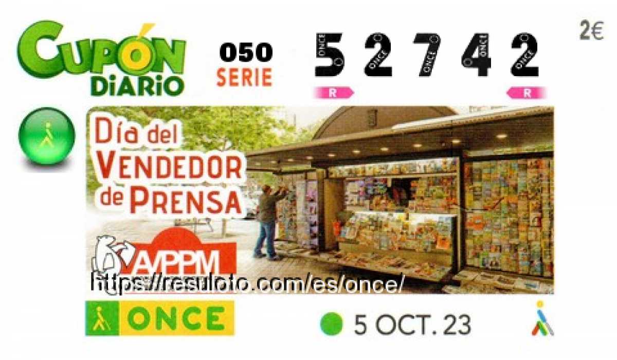 Cupón ONCE premiado el Jueves 5/10/2023