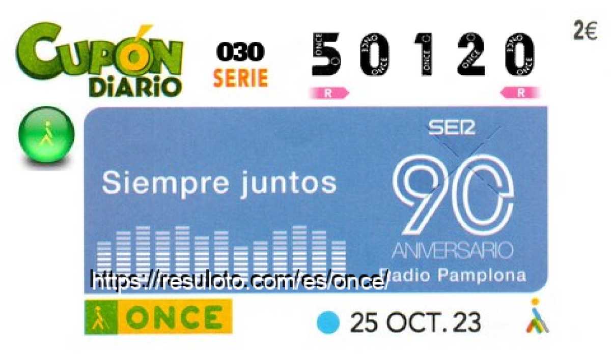 Cupón ONCE premiado el Miercoles 25/10/2023