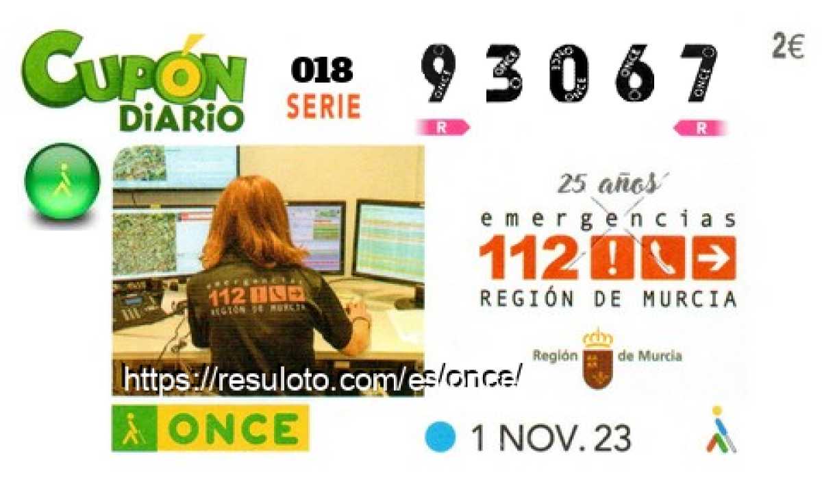 Cupón ONCE premiado el Miercoles 1/11/2023