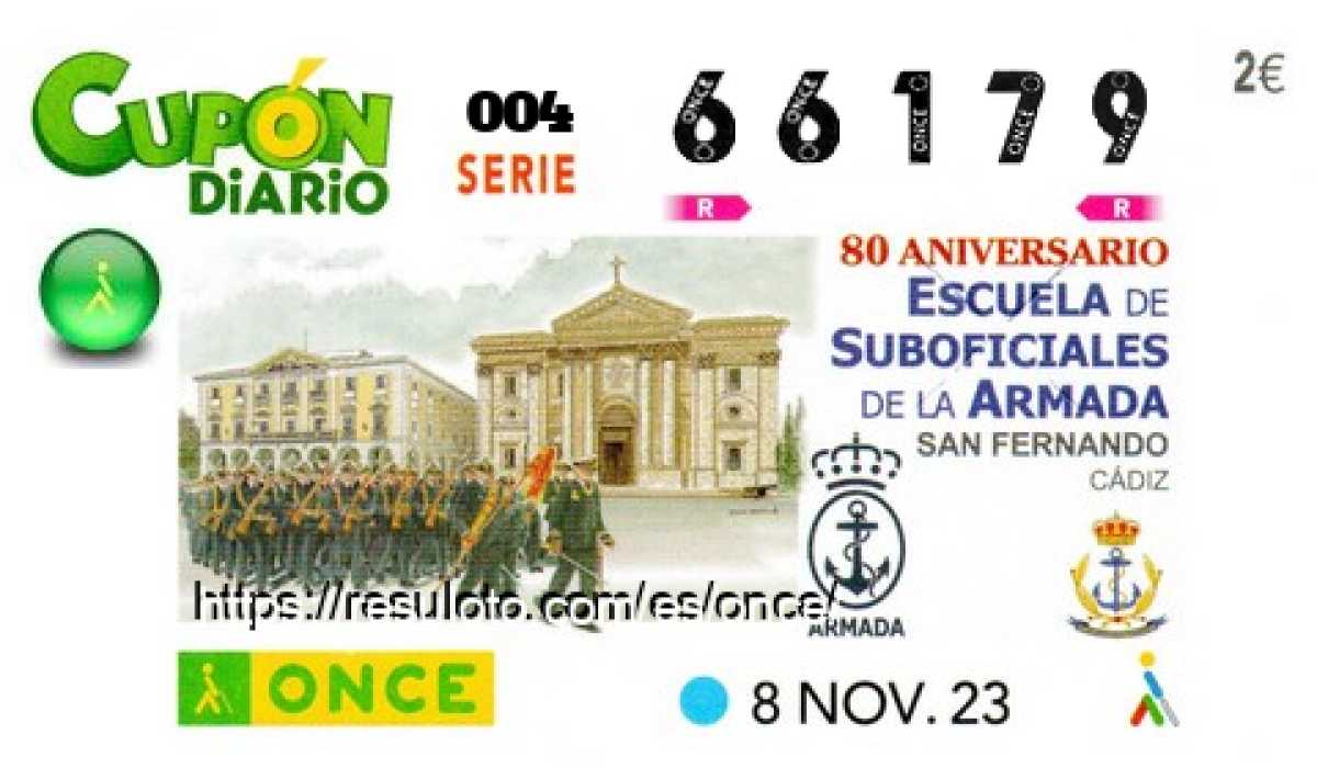 Cupón ONCE premiado el Miercoles 8/11/2023