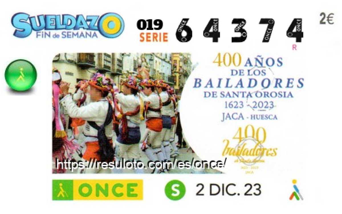 Sueldazo ONCE premiado el Sabado 2/12/2023