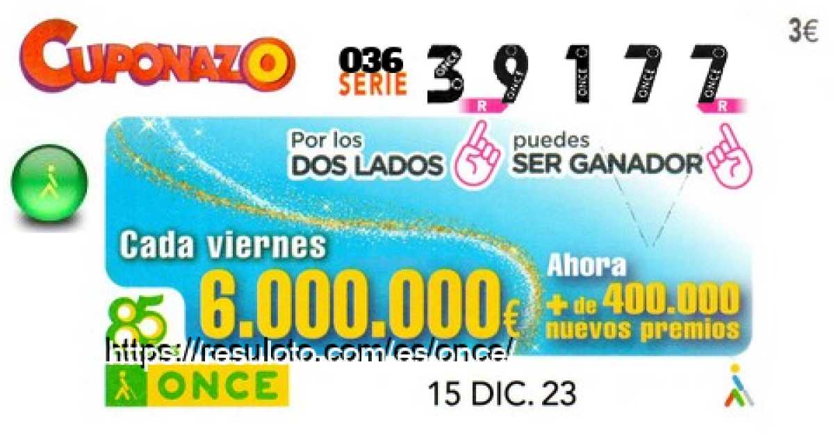 Cuponazo ONCE premiado el Viernes 15/12/2023