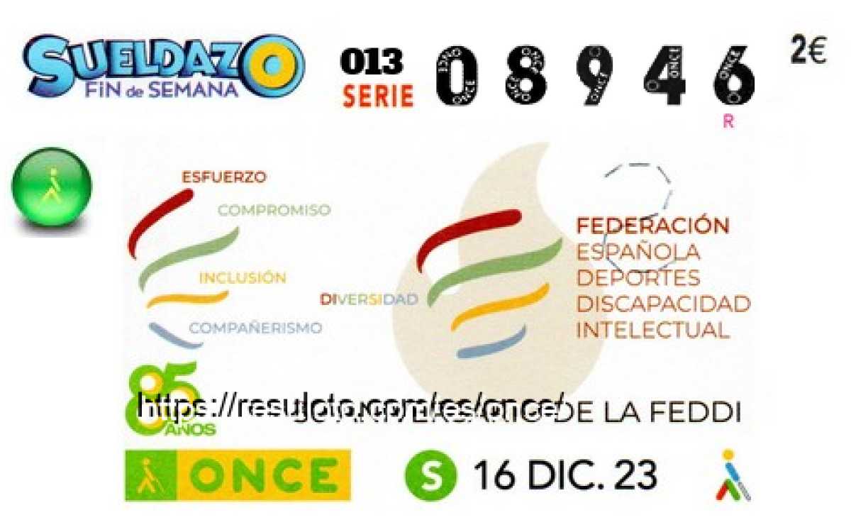 Sueldazo ONCE premiado el Sabado 16/12/2023