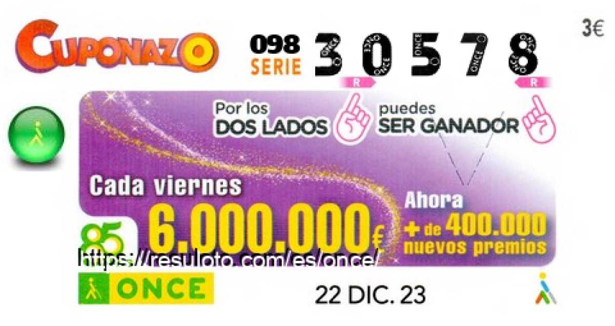 Cuponazo ONCE premiado el Viernes 22/12/2023