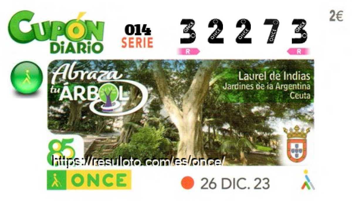 Cupón ONCE premiado el Martes 26/12/2023