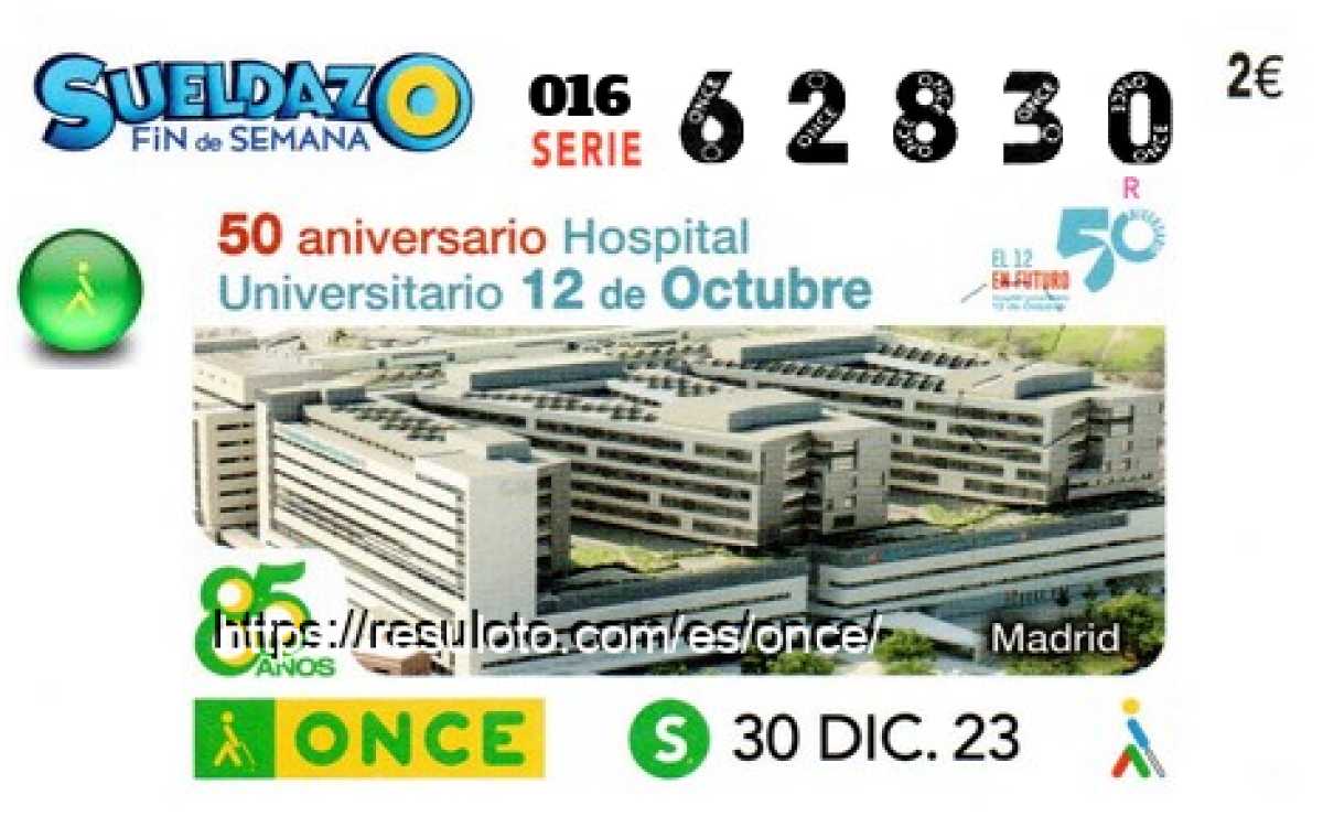 Sueldazo ONCE premiado el Sabado 30/12/2023