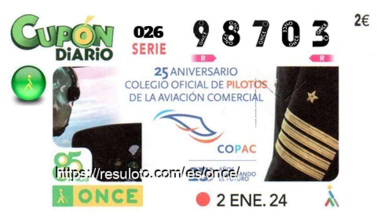 Cupón ONCE premiado el Martes 2/1/2024