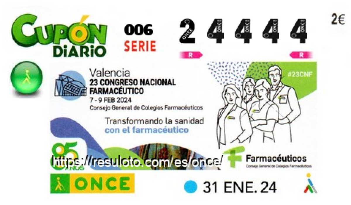 Cupón ONCE premiado el Miercoles 31/1/2024