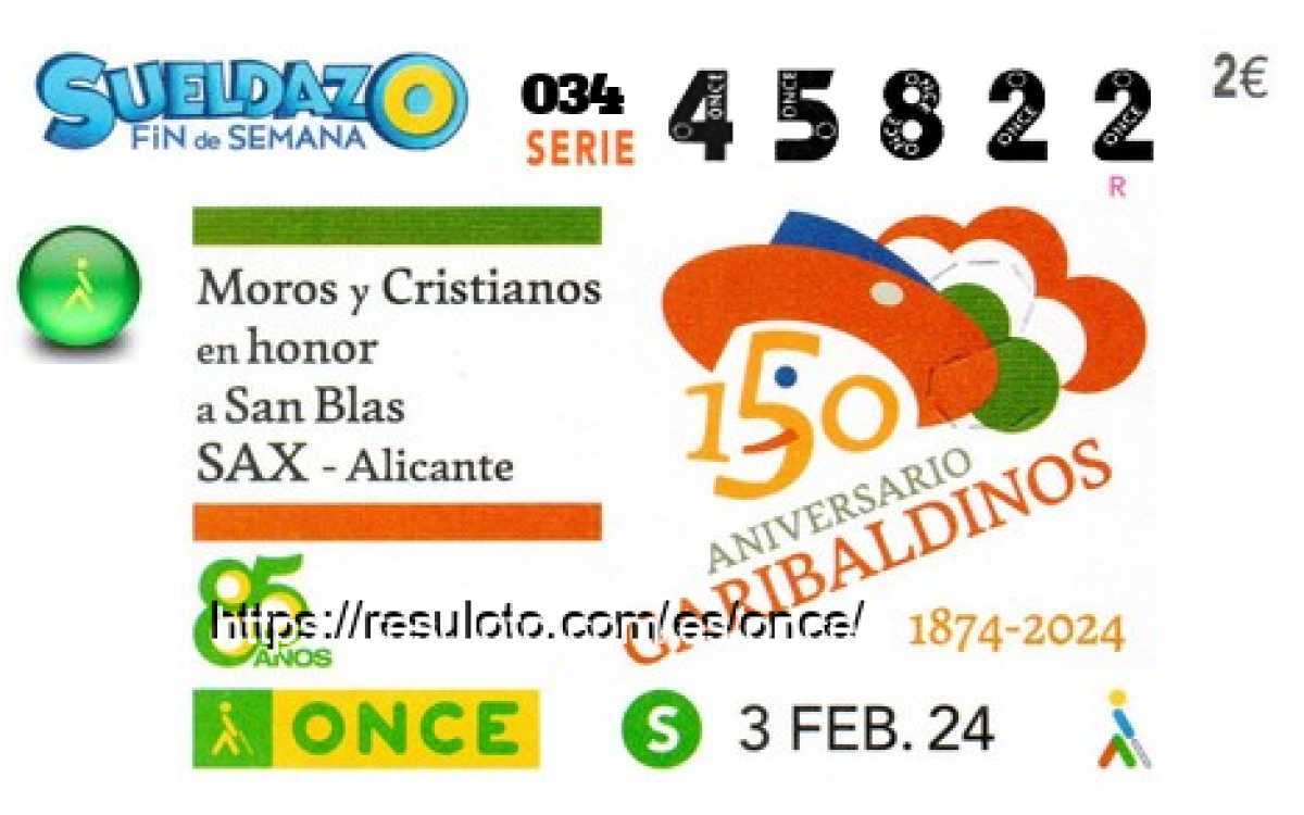 Sueldazo ONCE premiado el Sabado 3/2/2024