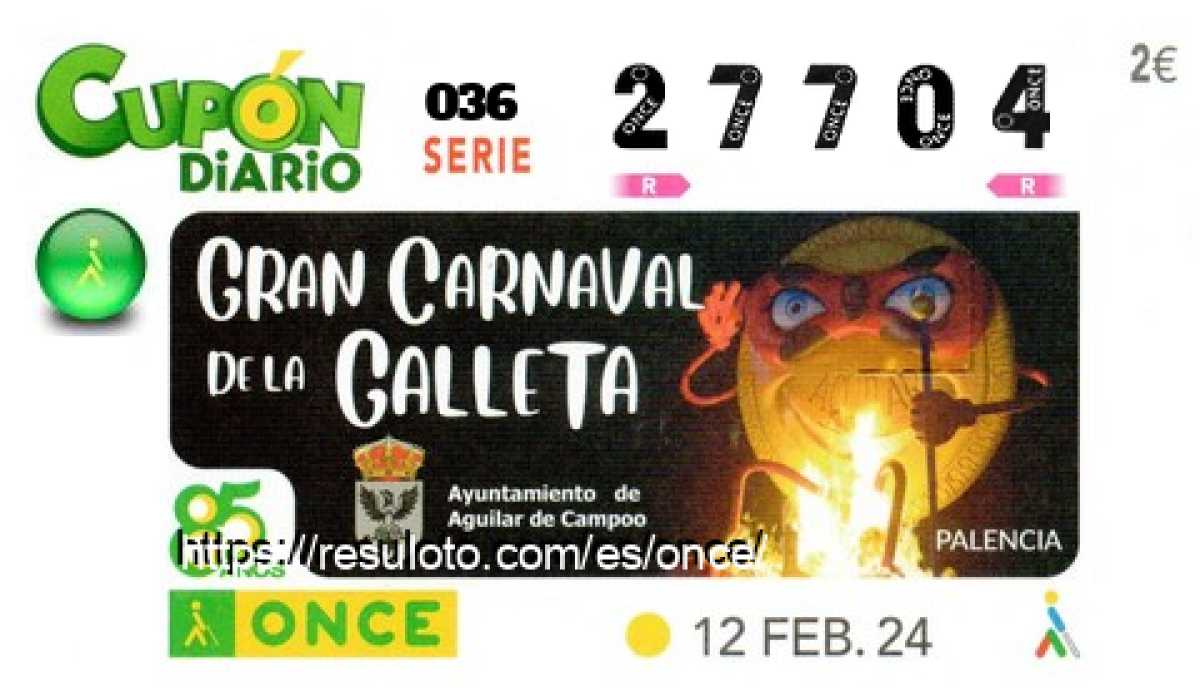 Cupón ONCE premiado el Lunes 12/2/2024