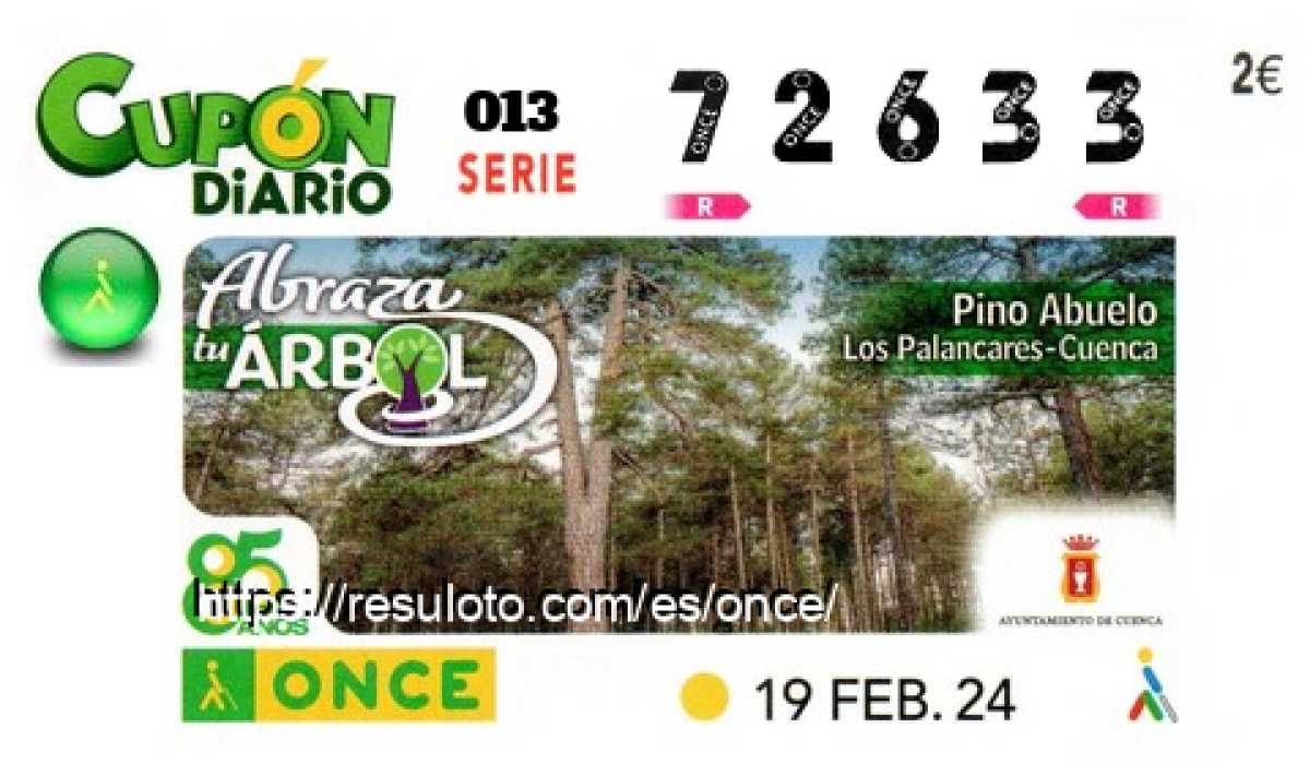 Cupón ONCE premiado el Lunes 19/2/2024