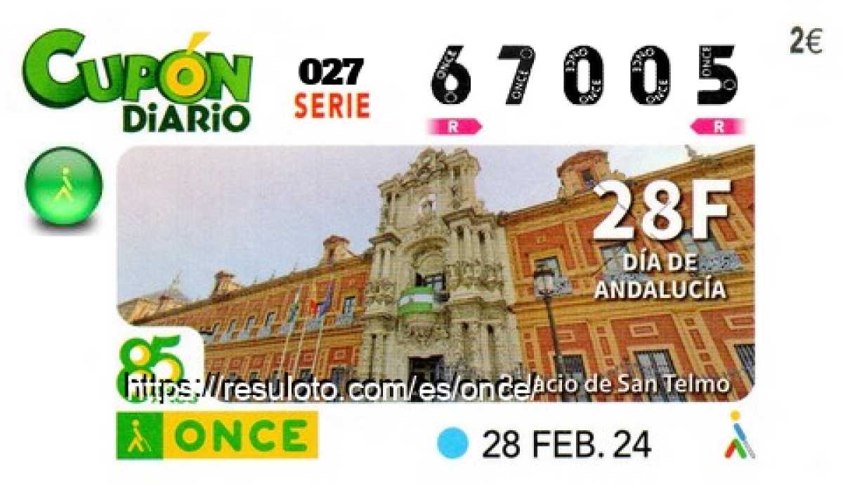 Cupón ONCE premiado el Miercoles 28/2/2024