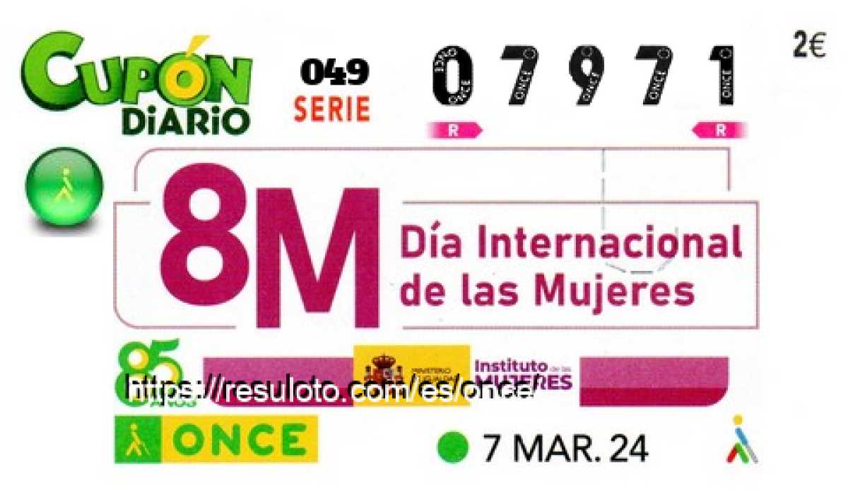 Cupón ONCE premiado el Jueves 7/3/2024