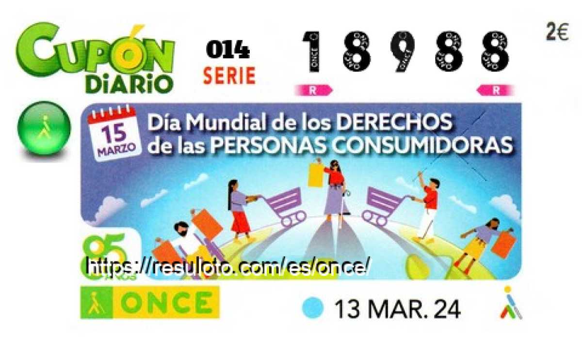 Cupón ONCE premiado el Miercoles 13/3/2024