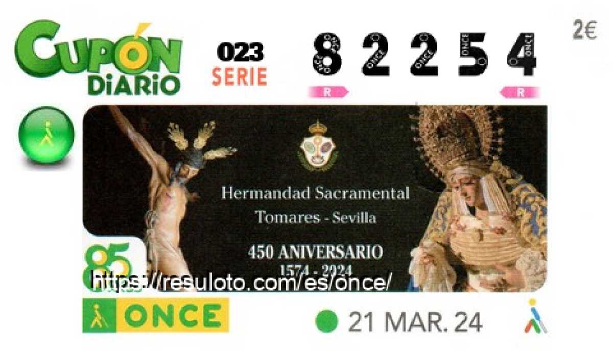 Cupón ONCE premiado el Jueves 21/3/2024