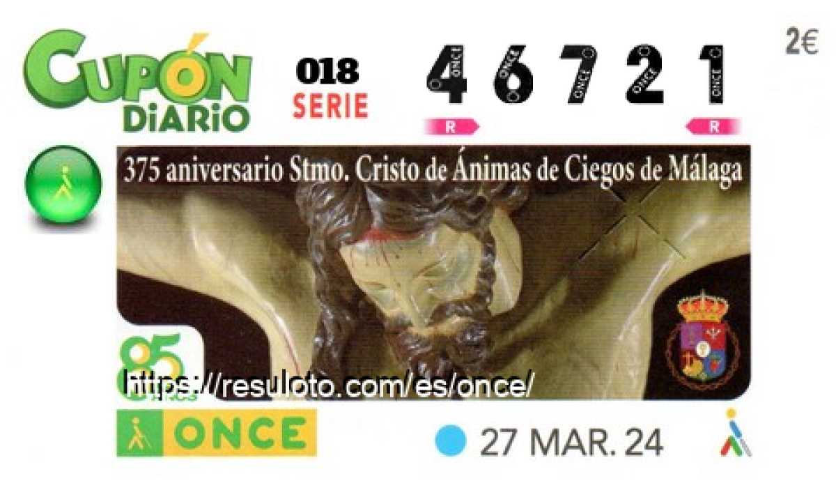 Cupón ONCE premiado el Miercoles 27/3/2024