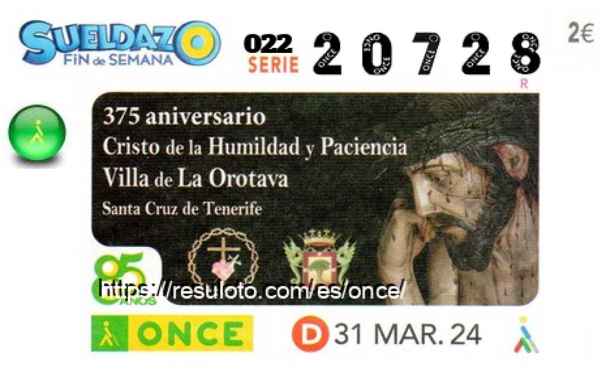 Sueldazo ONCE premiado el Domingo 31/3/2024