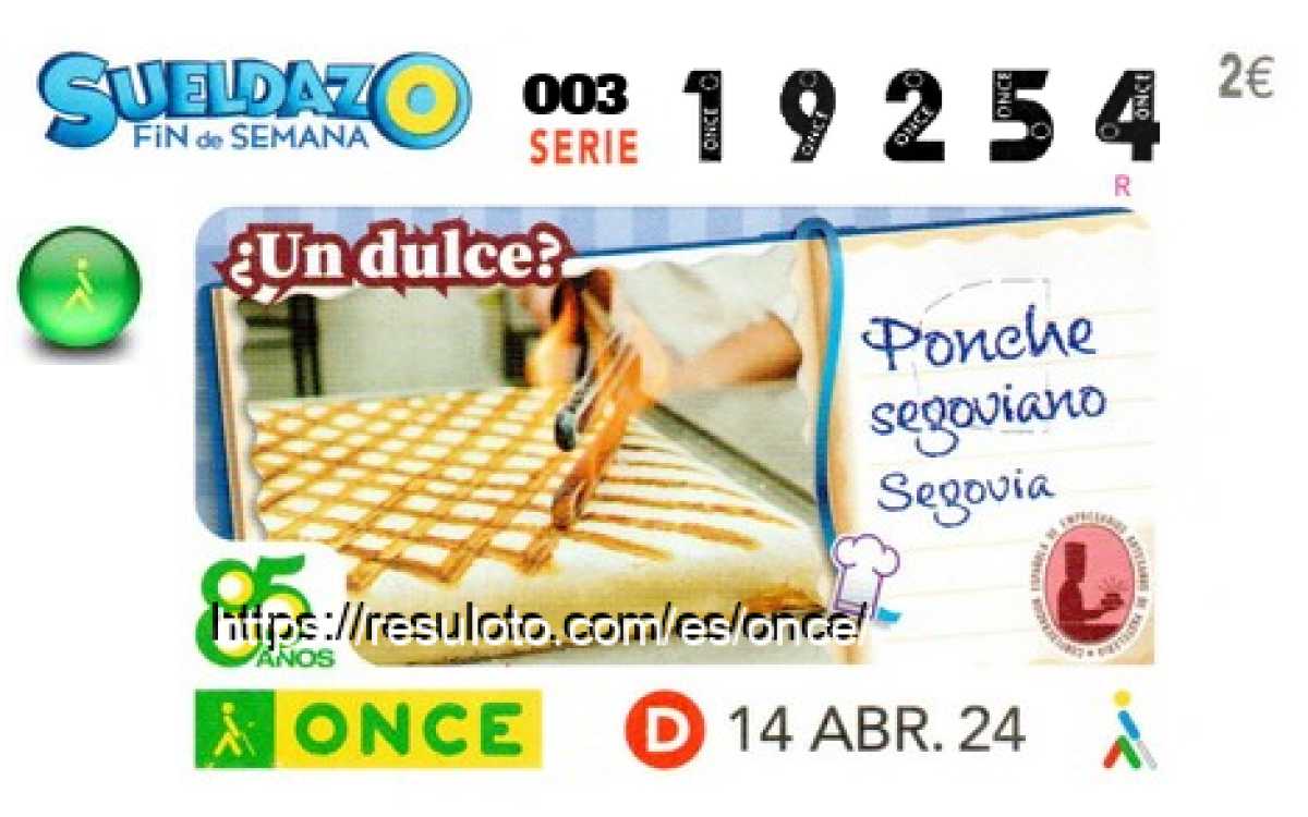 Sueldazo ONCE premiado el Domingo 14/4/2024