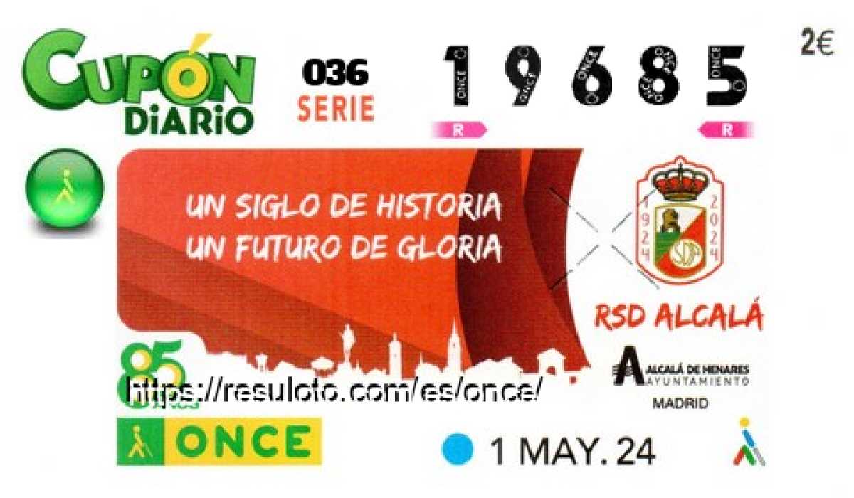 Cupón ONCE premiado el Miercoles 1/5/2024