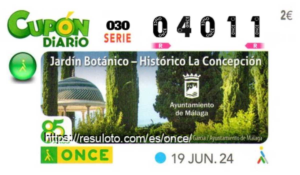 Cupón ONCE premiado el Miercoles 19/6/2024