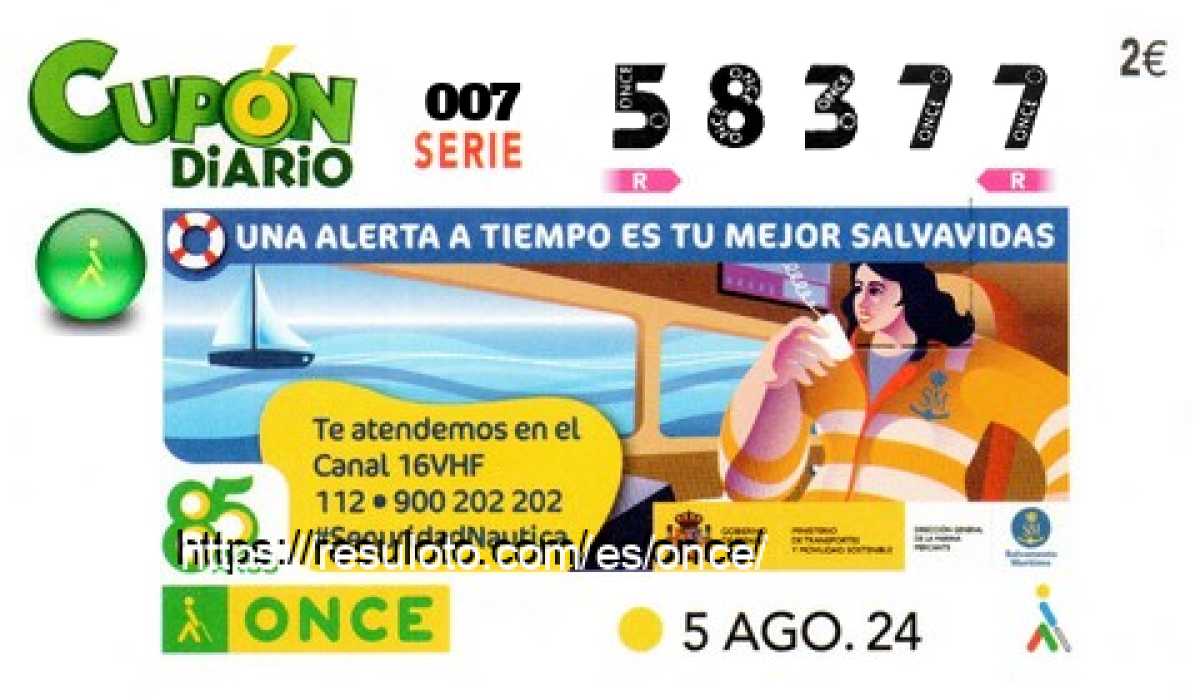 Cupón ONCE premiado el Lunes 5/8/2024