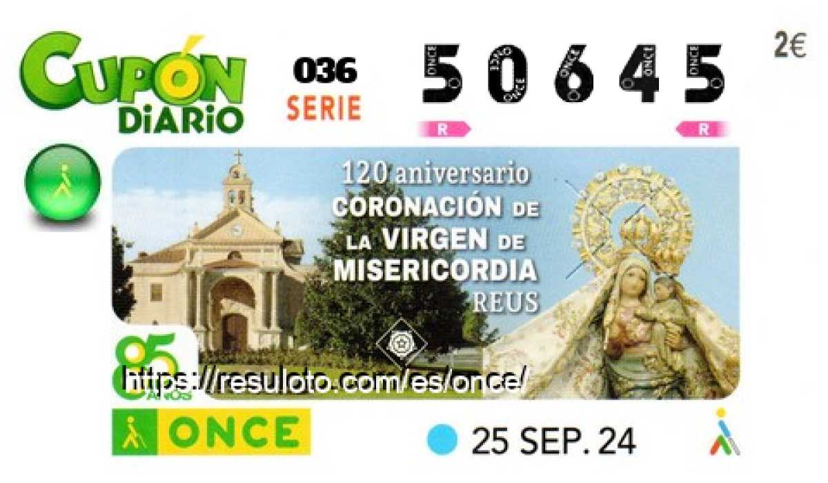 Cupón ONCE premiado el Miercoles 25/9/2024