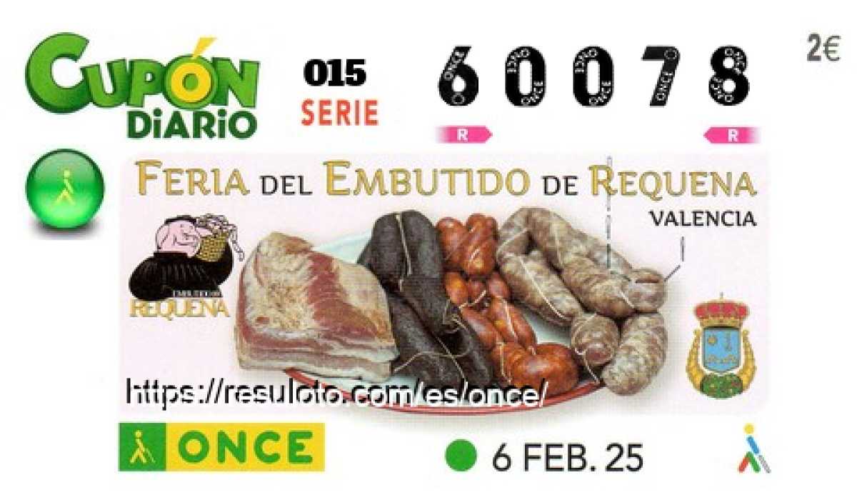 Cupón ONCE premiado el Jueves 6/2/2025