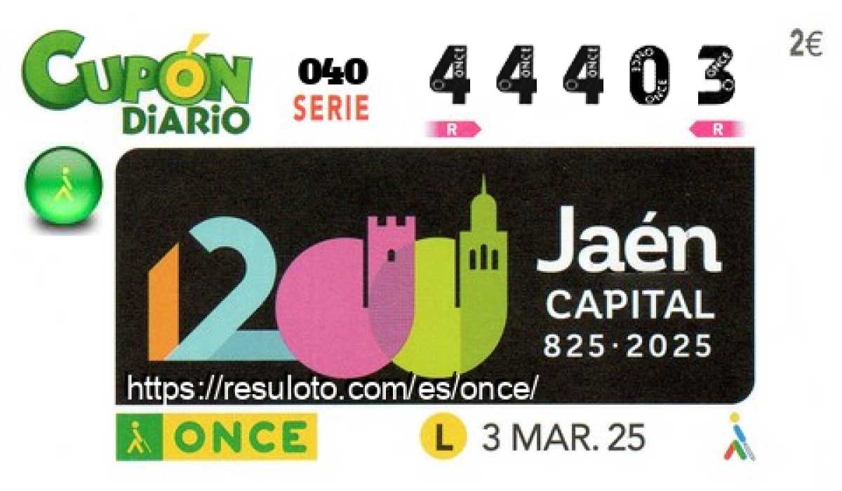 Cupón ONCE premiado el Lunes 3/3/2025