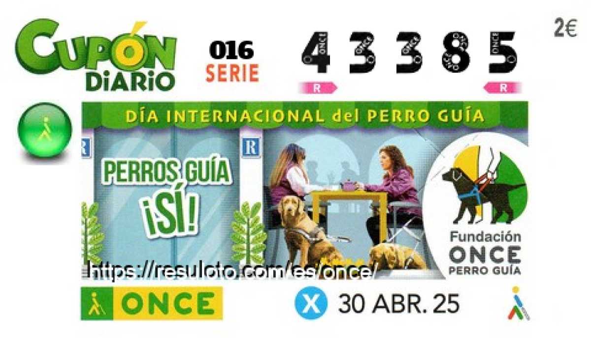Cupón ONCE premiado el Miercoles 30/4/2025