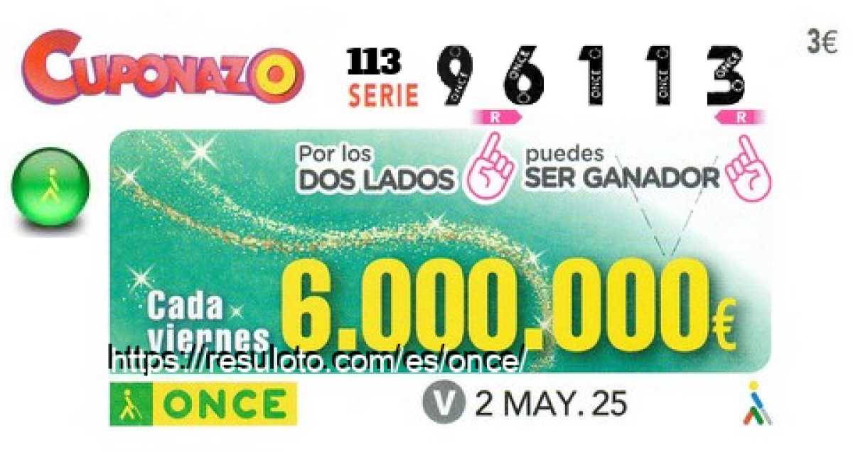 Cuponazo ONCE premiado el Viernes 2/5/2025