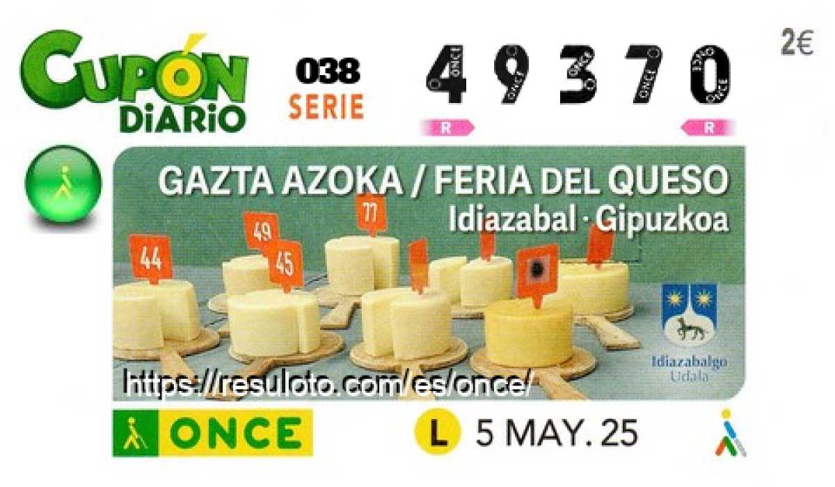 Cupón ONCE premiado el Lunes 5/5/2025